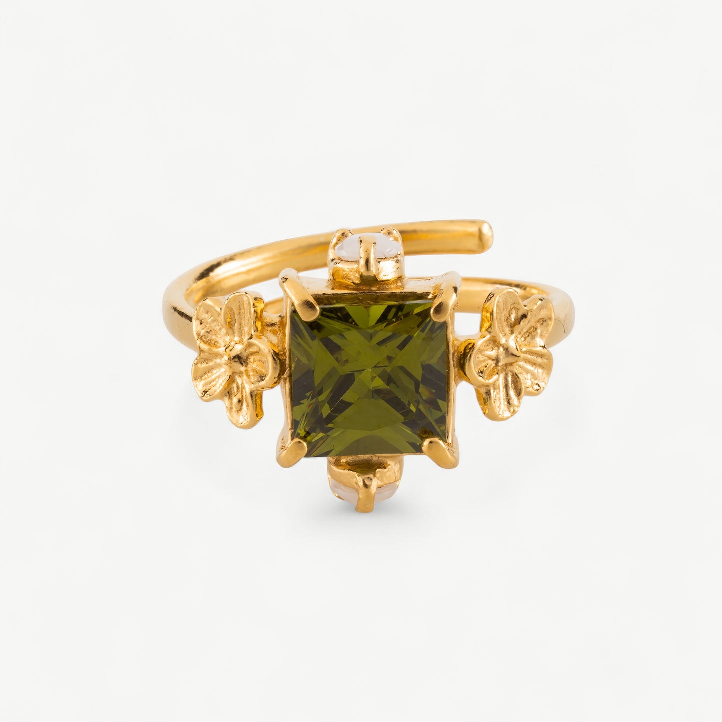 Anel Zirc Flores Verde