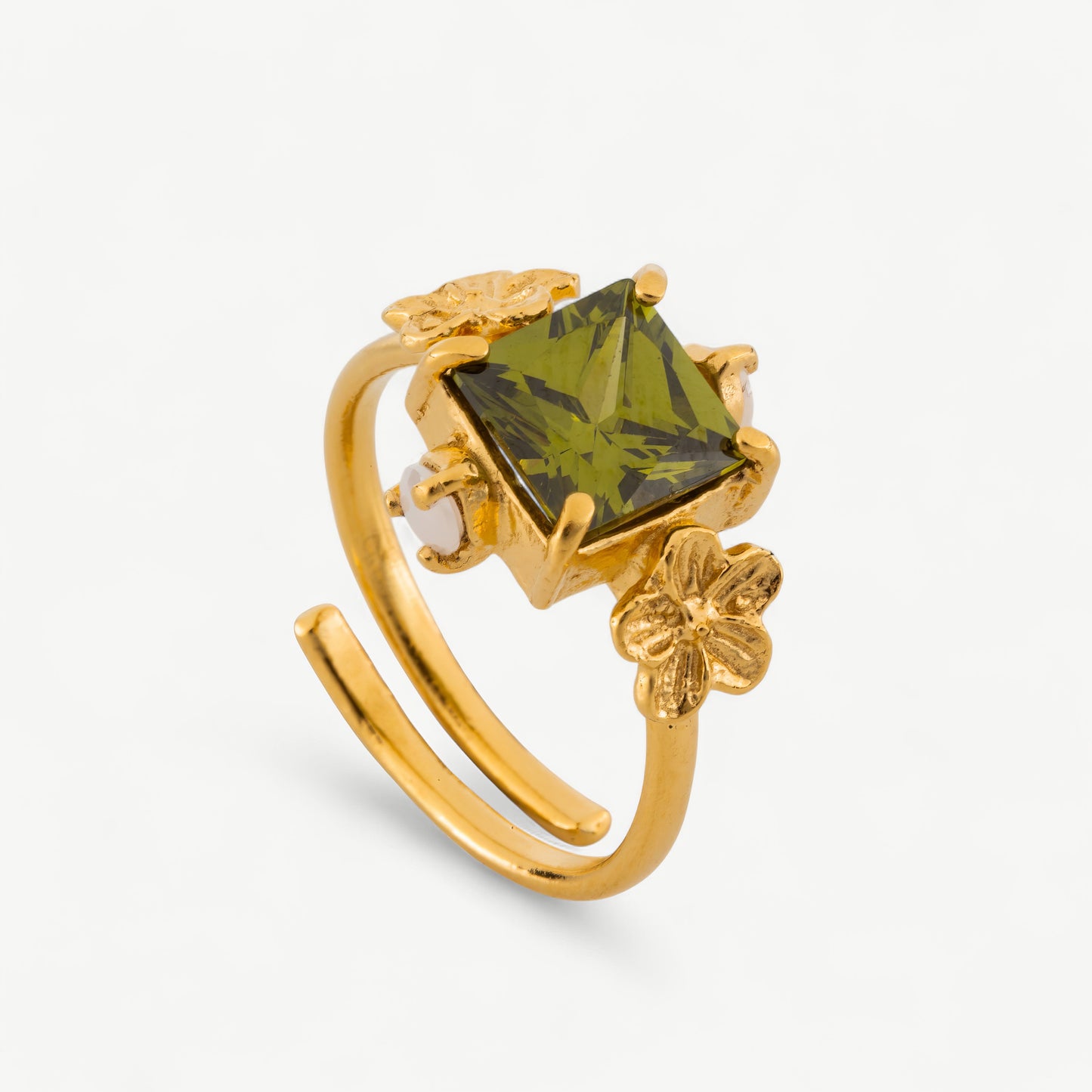 Anel Zirc Flores Verde